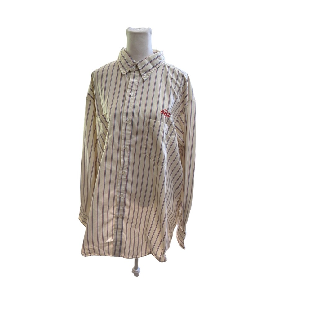 Riverside Coca-Cola Striped Button Down Work Shirt Mens 18.5 L Vintage USA Made